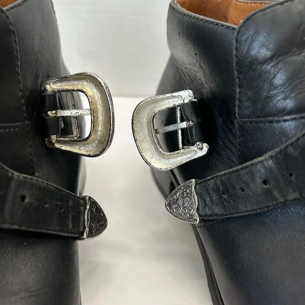 Ariat Western Style Black Leather‎ Buckled Ankle Booties Women's Size 7.5B